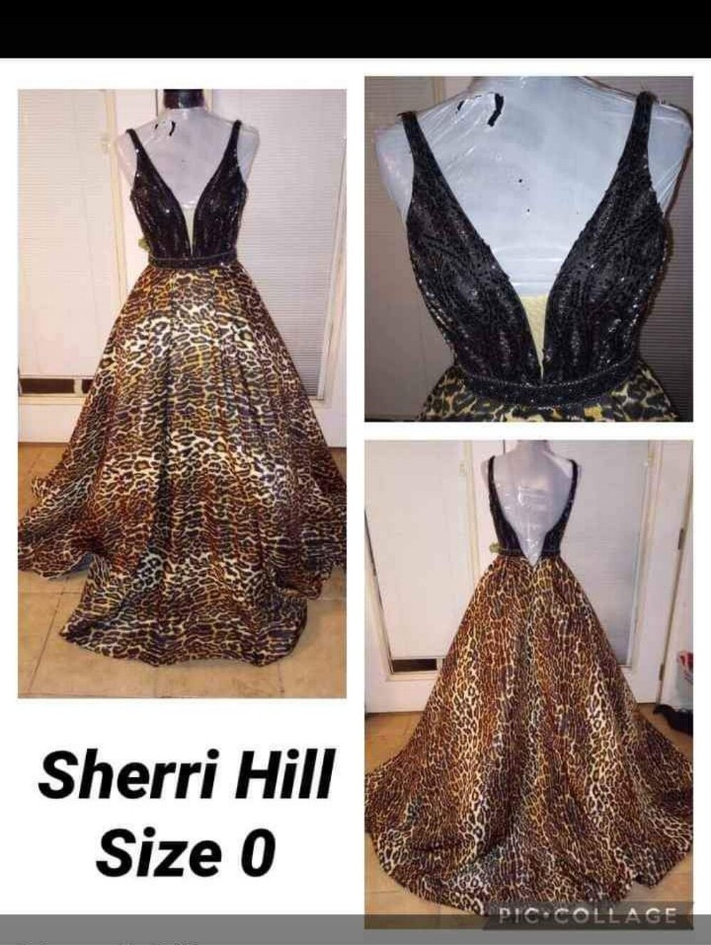 Sherri Hill Black Beaded Bodice with Leopard Print Ball Gown